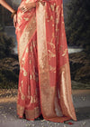 Salmon Pink Woven Banarasi Organza Silk Saree