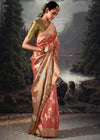 Salmon Pink Woven Banarasi Organza Silk Saree