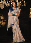 Sand Beige Heavy Embroidery Designer Silk Saree