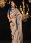 Sand Beige Heavy Embroidery Designer Silk Saree