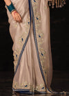 Sand Beige Heavy Embroidery Designer Silk Saree