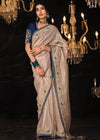 Sand Beige Heavy Embroidery Designer Silk Saree