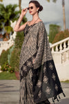 Sand Brown and Black Mul Mul Silk Saree