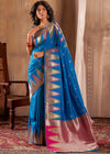 Sapphire Blue Woven Banarasi Saree With Temple Border