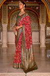 Scarlet Red Designer Printed Patola Silk Saree