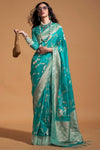 Sea Blue Georgette Handloom Saree