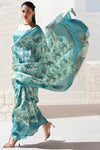 Sea Green and Aqua Blue Banarasi Digital Printed Saree