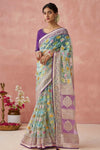 Sea Green And Lavender Brasso Organza Printed Saree