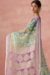 Sea Green And Lavender Brasso Organza Printed Saree