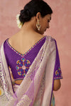 Sea Green And Lavender Brasso Organza Printed Saree