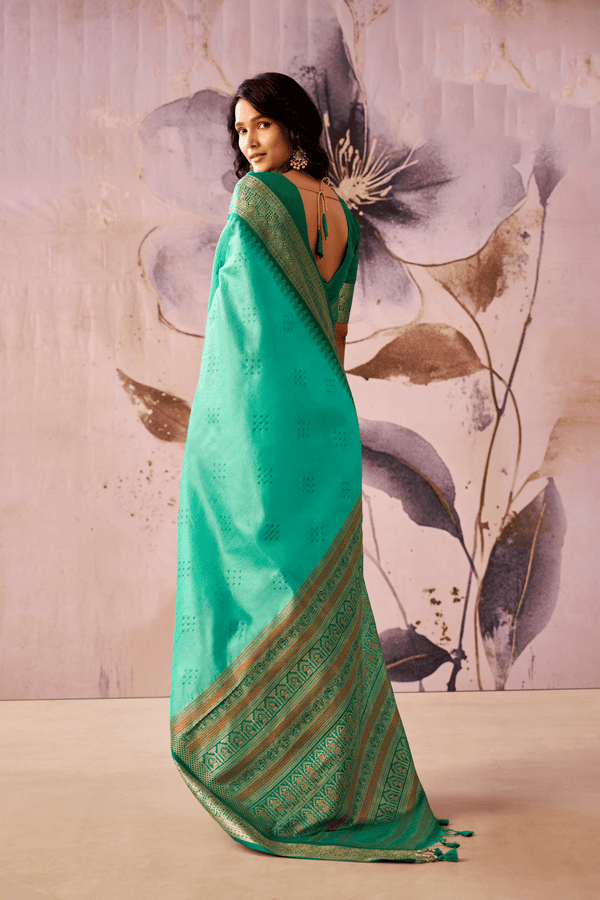 Sea Green Banarasi Cotton Silk Saree