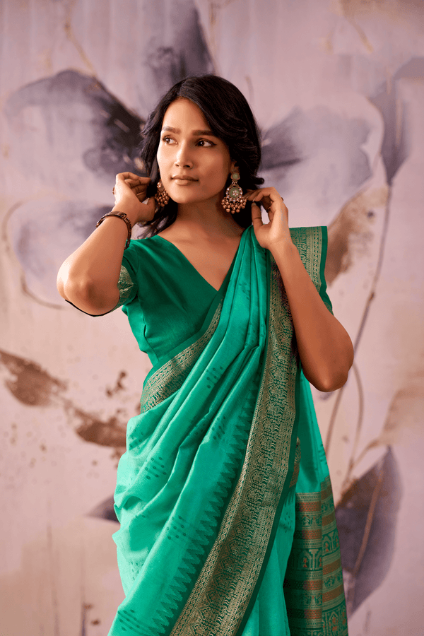 Sea Green Banarasi Cotton Silk Saree