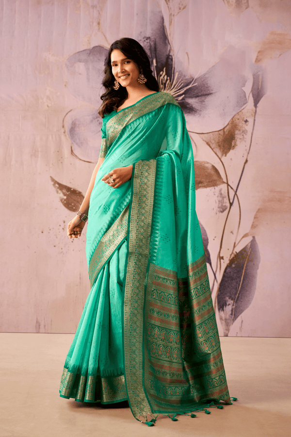 Sea Green Banarasi Cotton Silk Saree