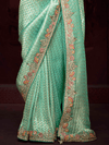 Sea Green Banarasi Designer Silk Saree With Contrast Blouse