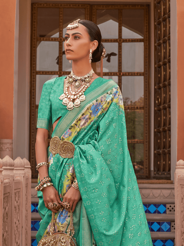 Sea Green Banarasi Dola Silk Saree