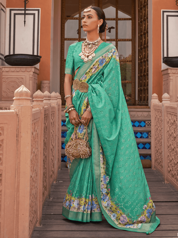 Sea Green Banarasi Dola Silk Saree
