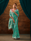 Sea Green Banarasi Organza Silk Saree With Contrast Blouse