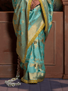 Sea Green Banarasi Satin Silk Saree With Contrast Blouse