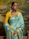Sea Green Banarasi Satin Silk Saree With Contrast Blouse