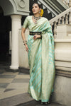 Sea Green Banarasi Silk Saree with Gold Zari Work