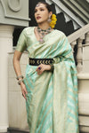 Sea Green Banarasi Silk Saree with Gold Zari Work