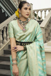 Sea Green Banarasi Silk Saree with Gold Zari Work