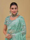 Sea Green Banarasi Silk Saree With Grand Embroidery