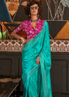 Sea Green Banarasi Soft Satin Silk Saree