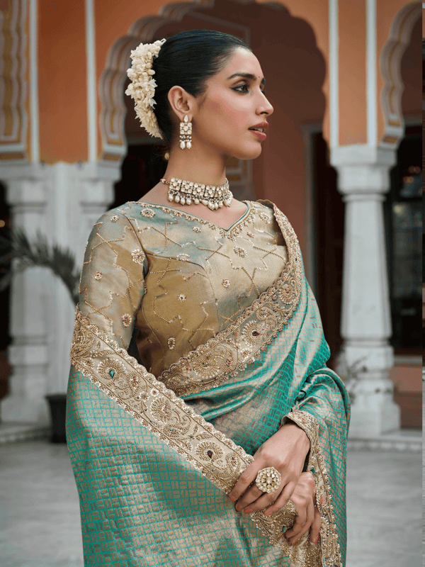 Sea Green Banarasi Tissue Silk Saree