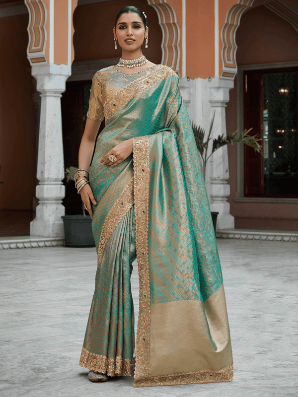 Sea Green Banarasi Tissue Silk Saree