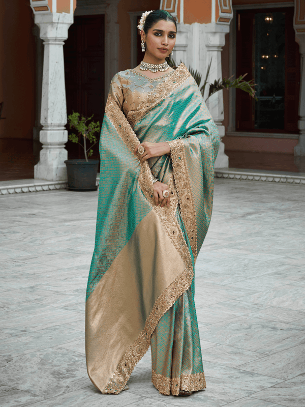 Sea Green Banarasi Tissue Silk Saree