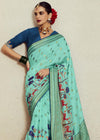 Sea Green Brasso Designer Soft Silk Saree