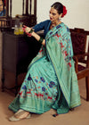 Sea Green Brasso Designer Soft Silk Saree