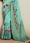 Sea Green Brasso Designer Soft Silk Saree