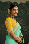 Sea Green Designer Banarasi Dola Silk Saree With Golden Zari Work