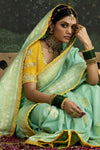 Sea Green Designer Banarasi Dola Silk Saree With Golden Zari Work