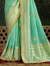 Sea Green Designer Banarasi Dola Silk Saree With Golden Zari Work
