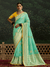 Sea Green Designer Banarasi Dola Silk Saree With Golden Zari Work