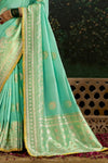 Sea Green Designer Banarasi Dola Silk Saree With Golden Zari Work