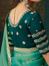 Sea Green Embroidered Designer Satin Silk Saree, back view
