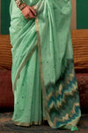 Sea Green Handloom Linen Saree