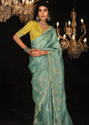 Sea Green Heavy Embroidery Designer Silk Saree