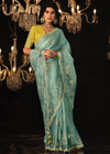 Sea Green Heavy Embroidery Designer Silk Saree