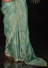 Sea Green Heavy Embroidery Designer Silk Saree