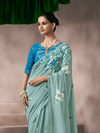 Sea Green Jamdani Cotton Silk Saree With Contrast Blouse