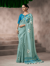 Sea Green Jamdani Cotton Silk Saree With Contrast Blouse