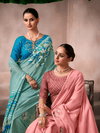 Sea Green Jamdani Cotton Silk Saree With Contrast Blouse