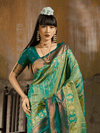 Sea Green Kanjivaram Silk Saree With Contrast Blouse