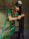 Sea Green Kanjivaram Silk Saree With Contrast Blouse