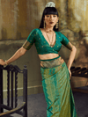 Sea Green Kanjivaram Silk Saree With Contrast Blouse
